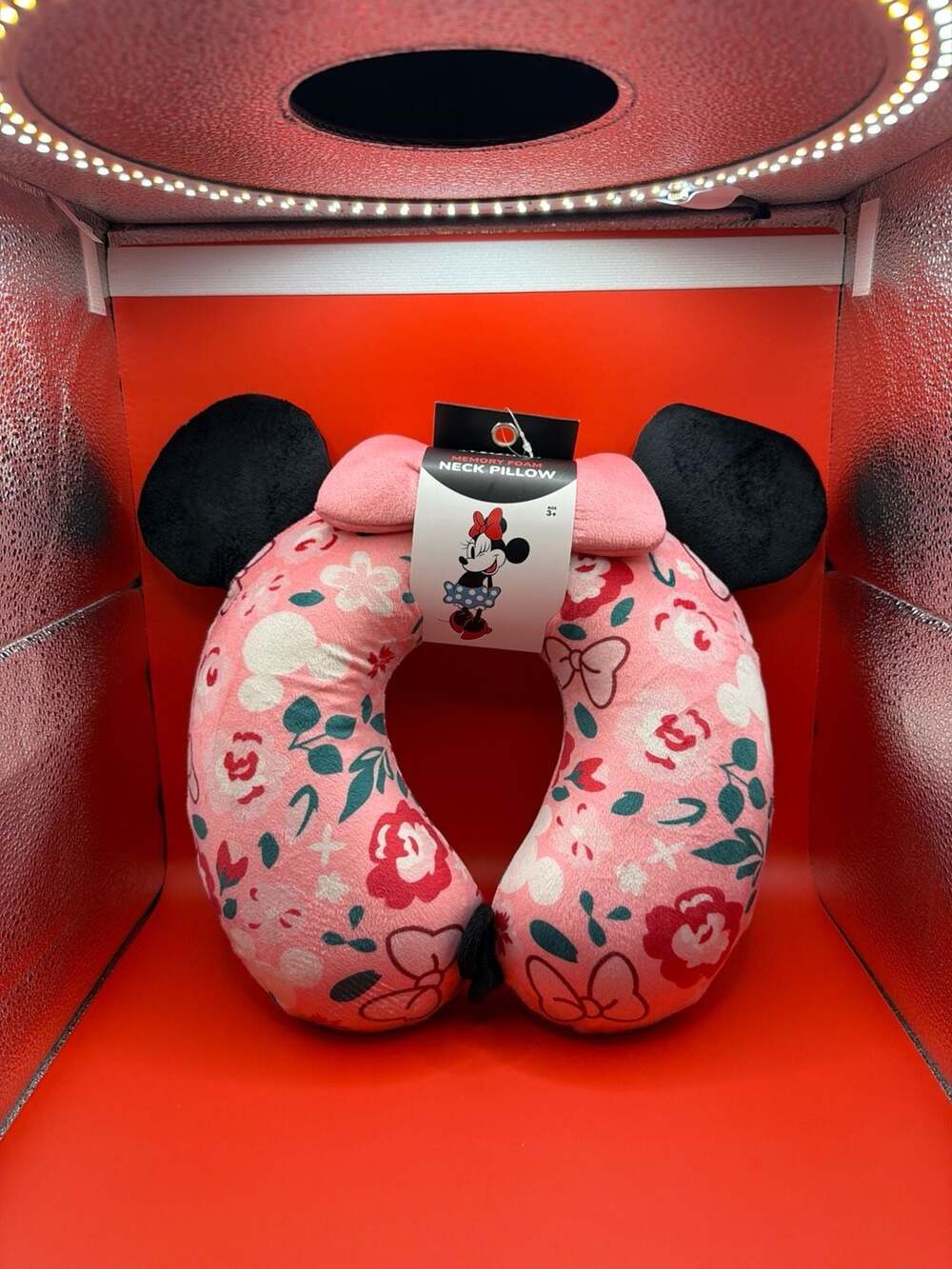 Disney Minnie Mouse Pink Floral Memory Foam Neck Pillow with 3D Ears and Bow